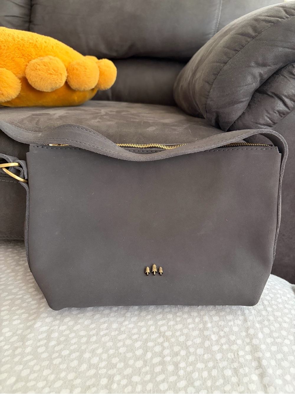 Portland Leather Smoke Gray Suede Slouchy Shoulder Bag